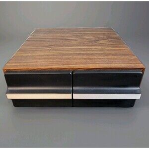 Vintage 1980s Faux Wood Cassette Tape Holder – Holds 24 Tapes in Two Drawers